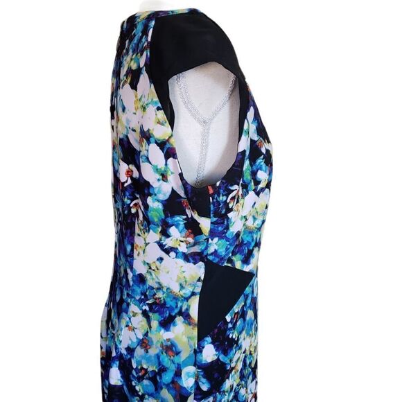 Worthington Abstract Floral Print Mesh Cap Sleeves Sheath Dress Sz 12 - Picture 5 of 15